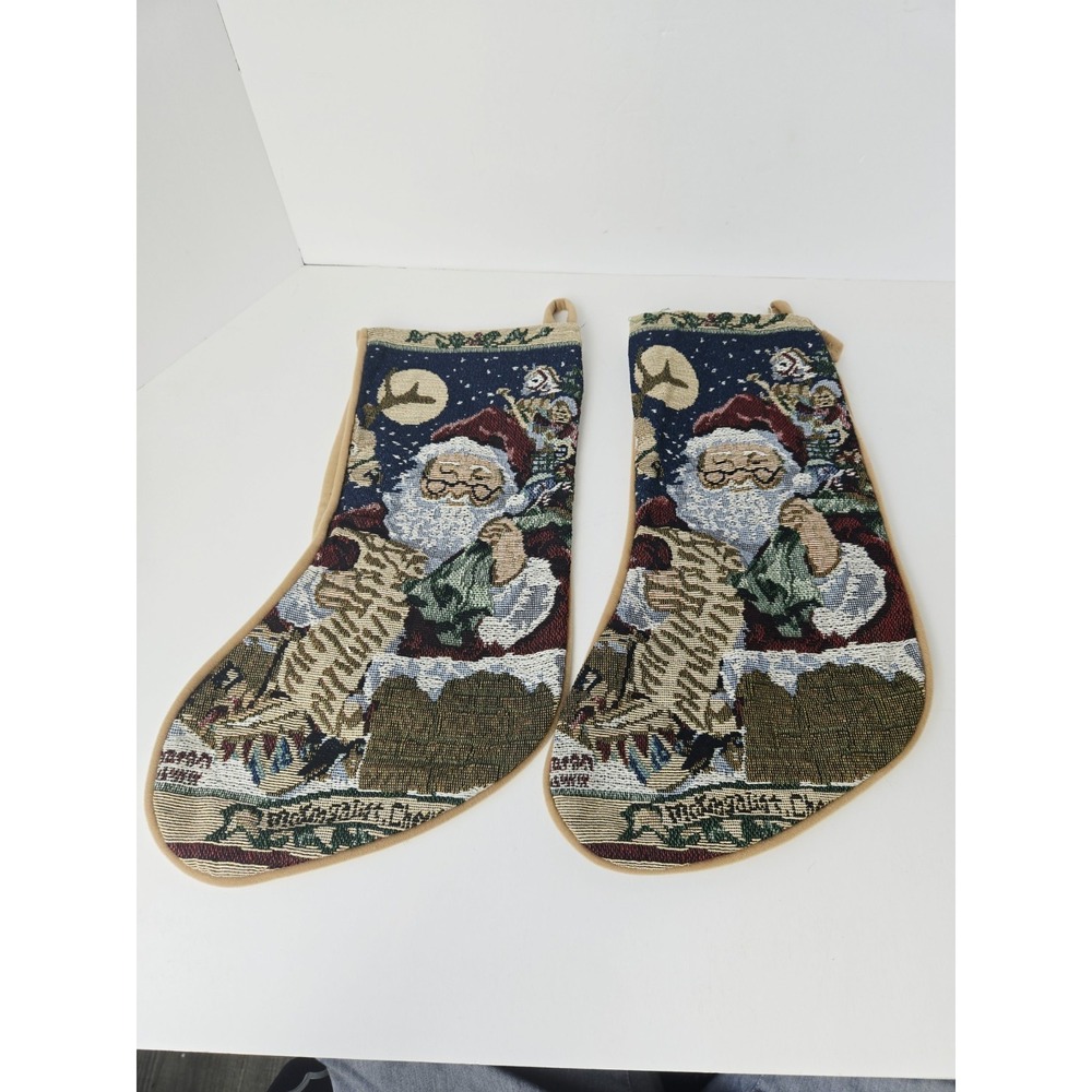 Christmas Stocking pair Santa Claus 16" tapestry‎